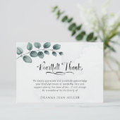 葬式の心感謝してい底の水の色の緑葉の サンキューカード (スタンド正面)