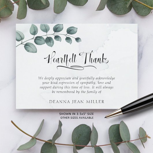 葬式の心感謝してい底の水の色の緑葉の サンキューカード