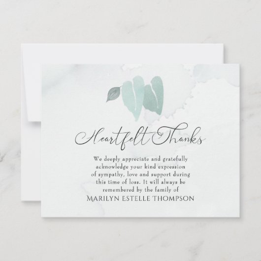 葬式の心感謝してい底的な水の色のハート離れ サンキューカード (正面)