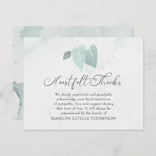 葬式の心感謝してい底的な水の色のハート離れ サンキューカード (正面/裏面)