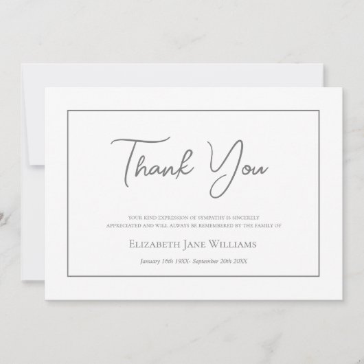 葬式の忌引きシンプルのスクリプト サンキューカード (正面)
