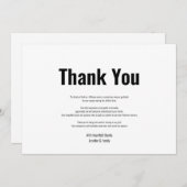 葬式の忌引きシンプルブラック&ホワイトサンキューホル サンキューカード (正面/裏面)