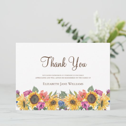 葬式の忌引きヒマワリありがとう サンキューカード (スタンド正面)