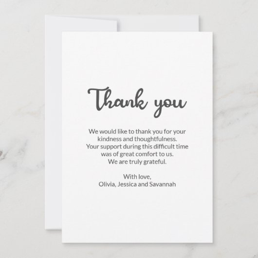 葬式の死別カスタム悔やみや弔慰記念碑 サンキューカード (裏面)