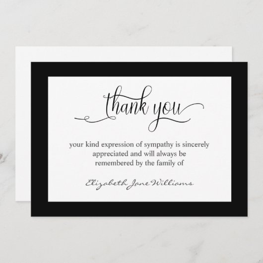葬式の死別ブラックボーダーサンキューカード サンキューカード (正面/裏面)
