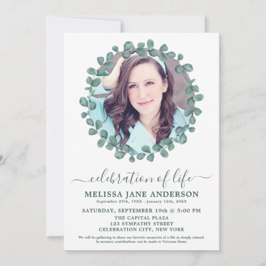 葬式の緑の写真お祝いの生活 招待状 (正面)