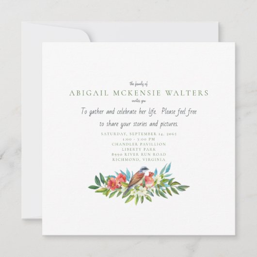 葬式の鳥とザクロの生活お祝い 招待状 (正面)