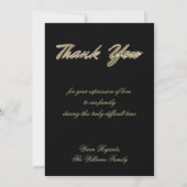 葬式はエレガントな黒および金ゴールド感謝していしています サンキューカード (裏面)