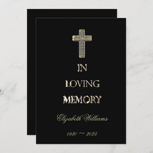 葬式はエレガントな黒および金ゴールド感謝していしています サンキューカード (正面/裏面)