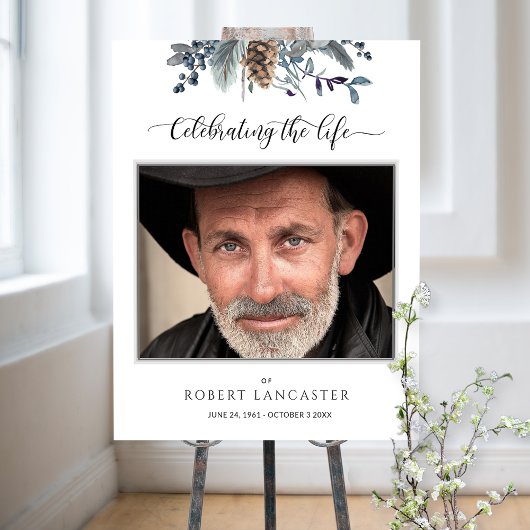 葬式ウェルカムフォトブルー素朴リーフの看板 ポスター