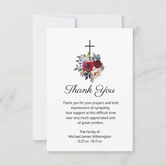 葬式エレガント宗教十字架フローラありがとう サンキューカード (正面)