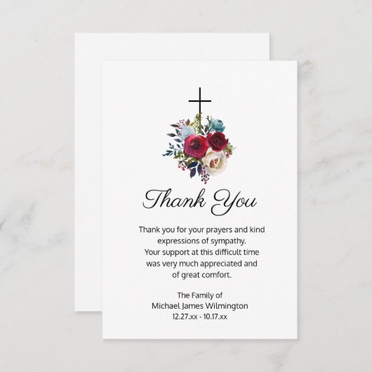 葬式エレガント宗教十字架フローラありがとう サンキューカード (正面/裏面)