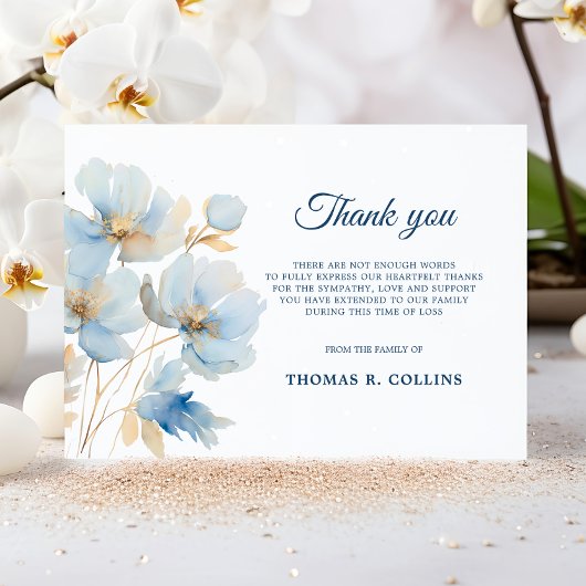 葬式エレガント後の青い花サンキューカード サンキューカード