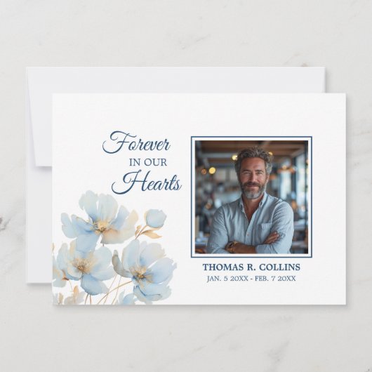 葬式エレガント後の青い花サンキューカード サンキューカード (裏面)