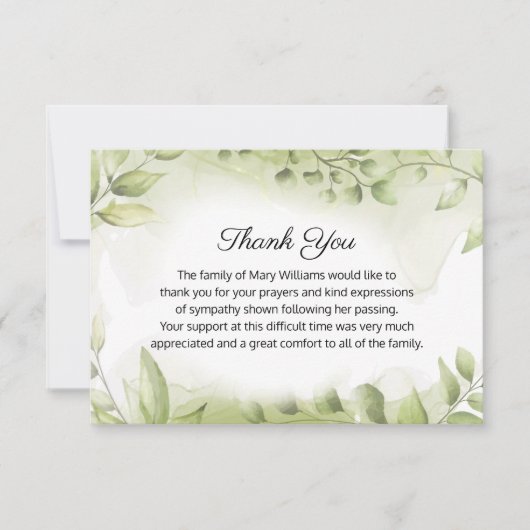 葬式エレガント緑色記念サンキューカード サンキューカード (正面)