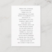 葬式エレガント記念写真祈りの言葉カード 名刺 (裏面)