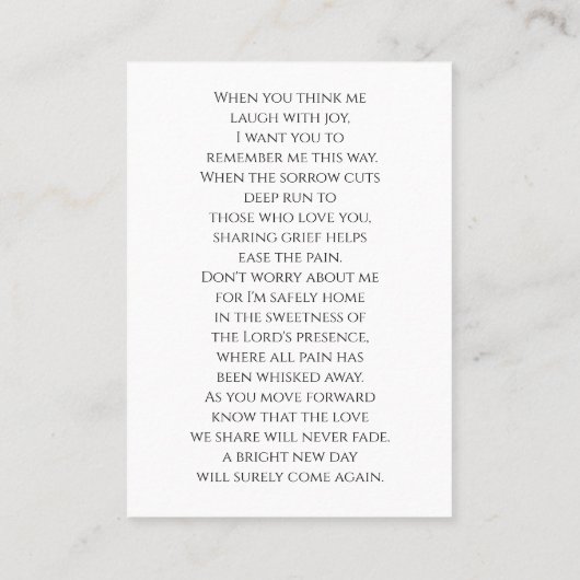 葬式エレガント記念写真祈りの言葉カード 名刺 (裏面)