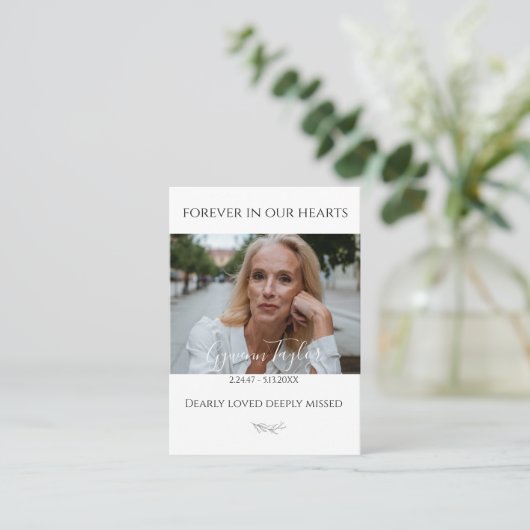 葬式エレガント記念写真祈りの言葉カード 名刺 (スタンド正面)