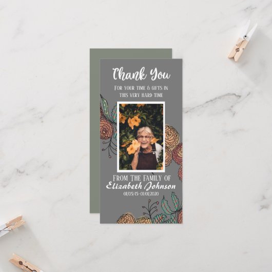 葬式カードサンキューグリーンリーフローラインク カード (正面/裏面インサイチュ)