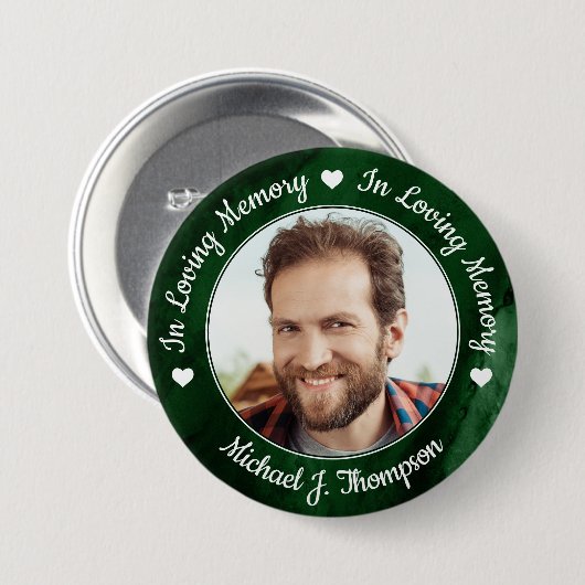 葬式グリーン大理石愛のメモリーフォトメモリアル 缶バッジ (正面&裏面)