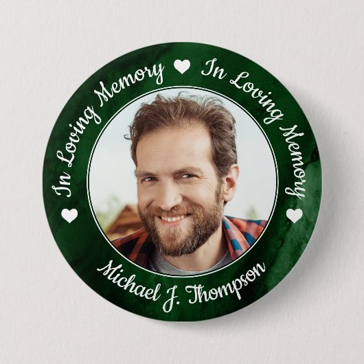 葬式グリーン大理石愛のメモリーフォトメモリアル 缶バッジ (正面)