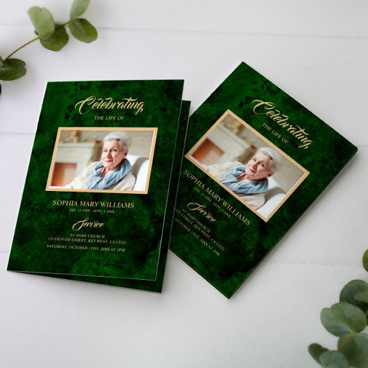 葬式グリーン&金ゴールド書道 |メモリアルプログラム プログラム