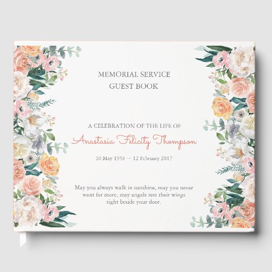 葬式ゲストブック |水彩バラ1 ゲストブック (正面)
