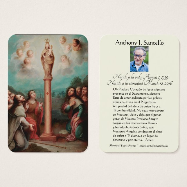 葬式スペインのメリーエルピラール記念祈りの言葉 (正面&裏面)