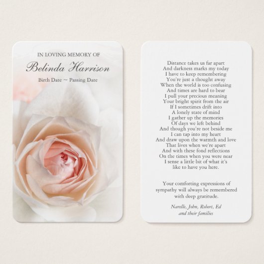 葬式ソフトピンクローズ祈りの言葉共感表 (正面&裏面)