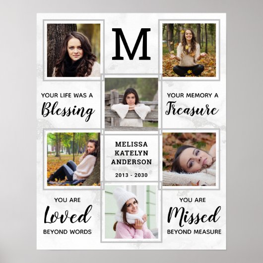 葬式パーソナライズされた記念写真ユニークコラージュ ポスター (正面)