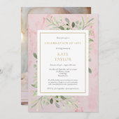 葬式ピンク大理石フォトお祝い・オブ・ライフ 招待状 (正面/裏面)