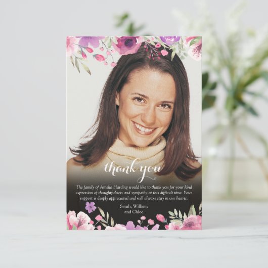 葬式フォトフローラ赤面ピンク サンキューカード (スタンド正面)