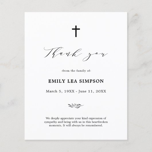 葬式フォト悔やみや弔慰悲しいサンキューカード (正面)