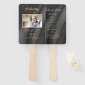 葬式ブラック&金ゴールド書道ファン・セット ハンドファン (正面&裏面)