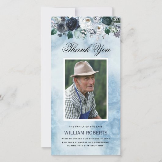 葬式ブルーフローラ | 写真ありがとう カード (正面)