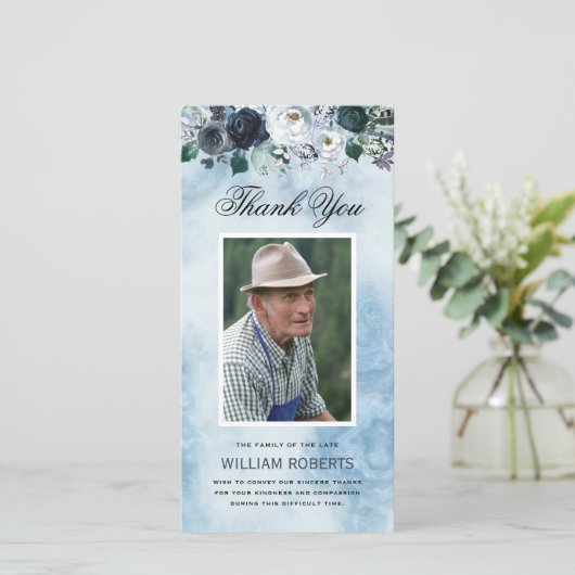 葬式ブルーフローラ | 写真ありがとう カード (スタンド正面)