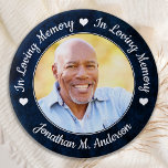 葬式ブルーマーブル愛のメモリーフォトメモリアル 缶バッジ<br><div class="desc">愛する人に敬意を表カスタムし、写真追悼式ボタンを貼る。この記念ユニーク記念の記念の葬儀ボタンは、愛する人に敬意を払うために自分自身、家族または友人のための完璧な贈り物である。私たちはあなたの記念ボタンがあなたに平和と喜びと幸せな思い出をもたらすことを願う。引用文「愛する記憶の中」。写真カスタマイズと名前を付けて。人生のお祝いやイベントに最適。COPYRIGHT © 2020 Judy Burrows,  Black Dog Art - All Rights Reserved.葬式ブルーマーブル愛するメモリーフォトメモリアルボタン</div>
