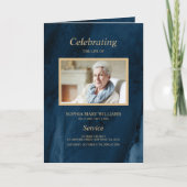 葬式ブルー&金ゴールド書 |メモリアルプログラム プログラム (正面)