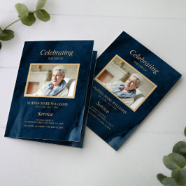 葬式ブルー&金ゴールド書 |メモリアルプログラム プログラム