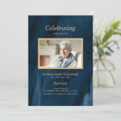 葬式ブルー&金ゴールド書 |メモリアルプログラム 招待状 (スタンド正面)