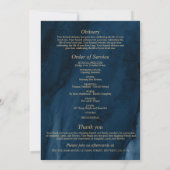 葬式ブルー&金ゴールド書 |メモリアルプログラム 招待状 (裏面)