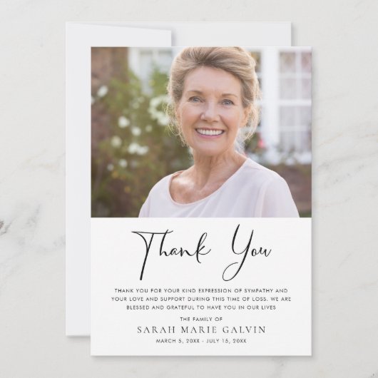 葬式ミニマルモダンエレガント写真 サンキューカード (正面)