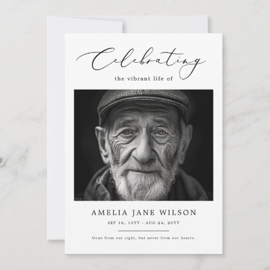 葬式ミニマル記念写真お祝い 招待状 (正面)