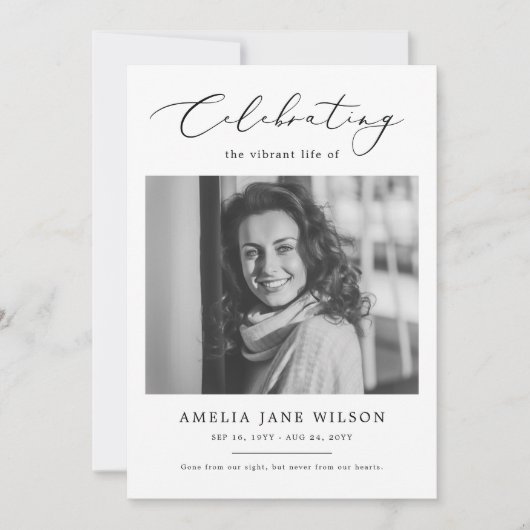 葬式ミニマル記念写真お祝い 招待状 (正面)