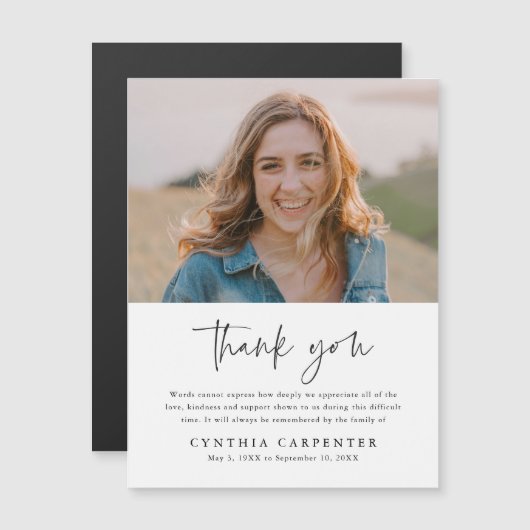 葬式ミニマル記念写真サンキューカード (正面/裏面)