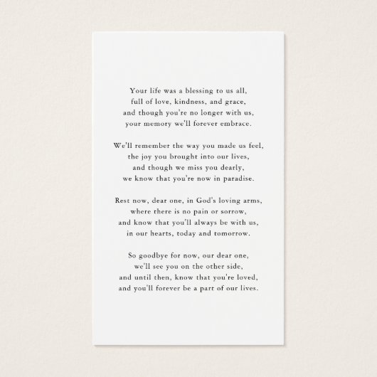 葬式モダンミニマル記念写真祈りの言葉カード (裏面)