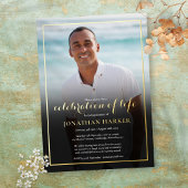 葬式モダン写真お祝いのライフ金ゴールド 箔招待状