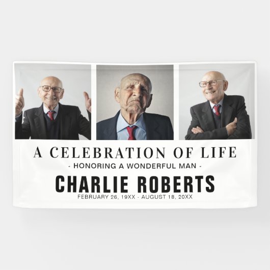 葬式モダン写真コラージュ |生命のお祝い 横断幕 (横)