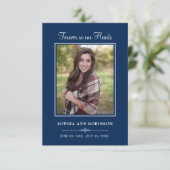 葬式モダン写真悔やみや弔慰ブルー祈りの言葉 カード (スタンド正面)