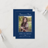 葬式モダン写真悔やみや弔慰ブルー祈りの言葉 カード (正面/裏面インサイチュ)